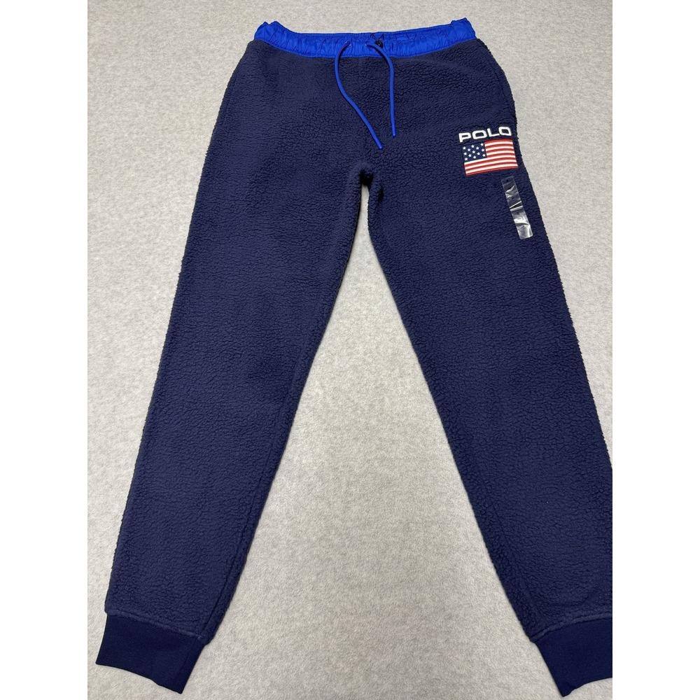 Polo Ralph Lauren Sweatpants Mens Small Blue Flag Fleece Joggers USA Logo